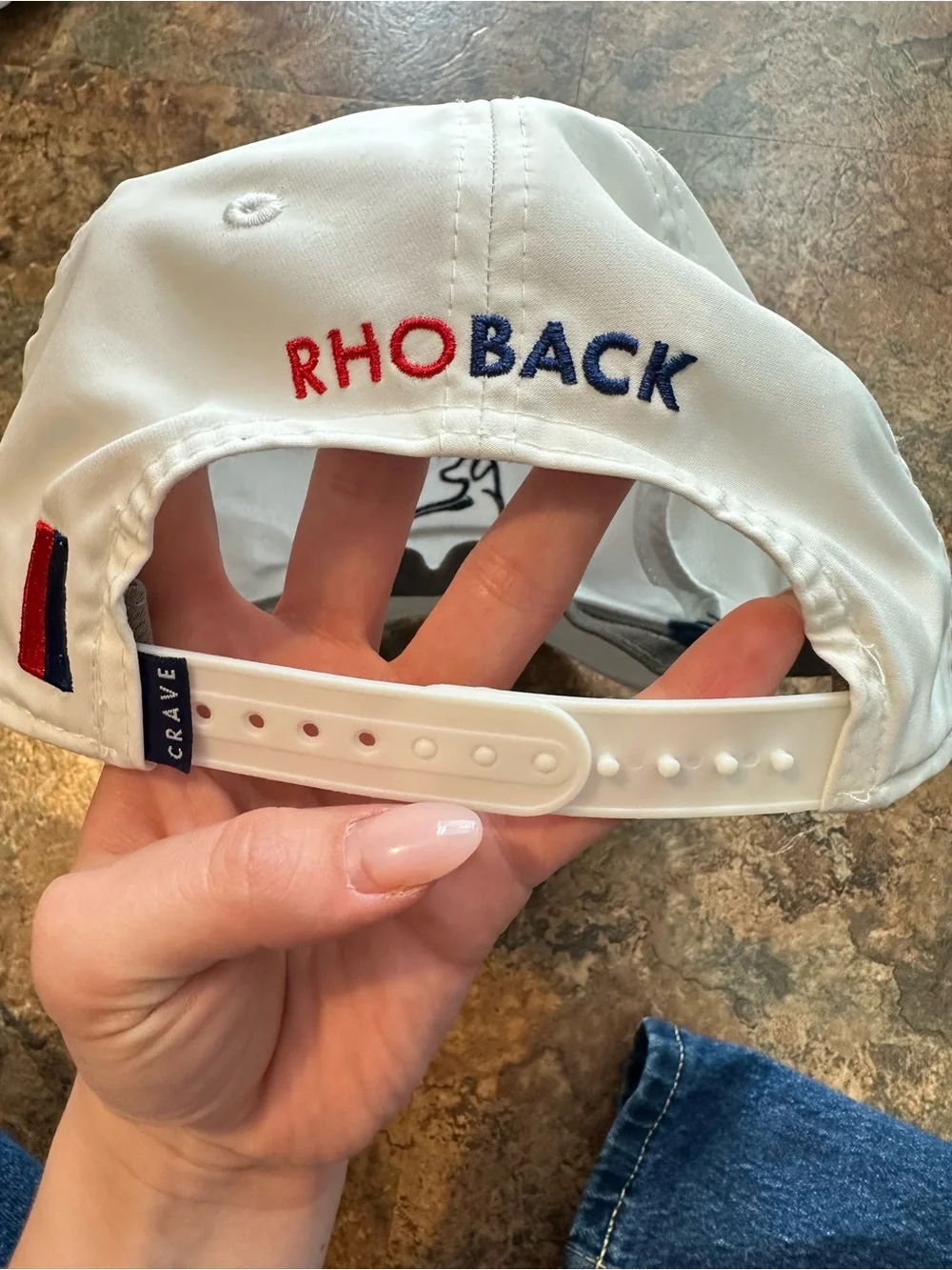 Rhoback Hat Cap Mens One Size White Snap Back Crave Golf Golfing Performance